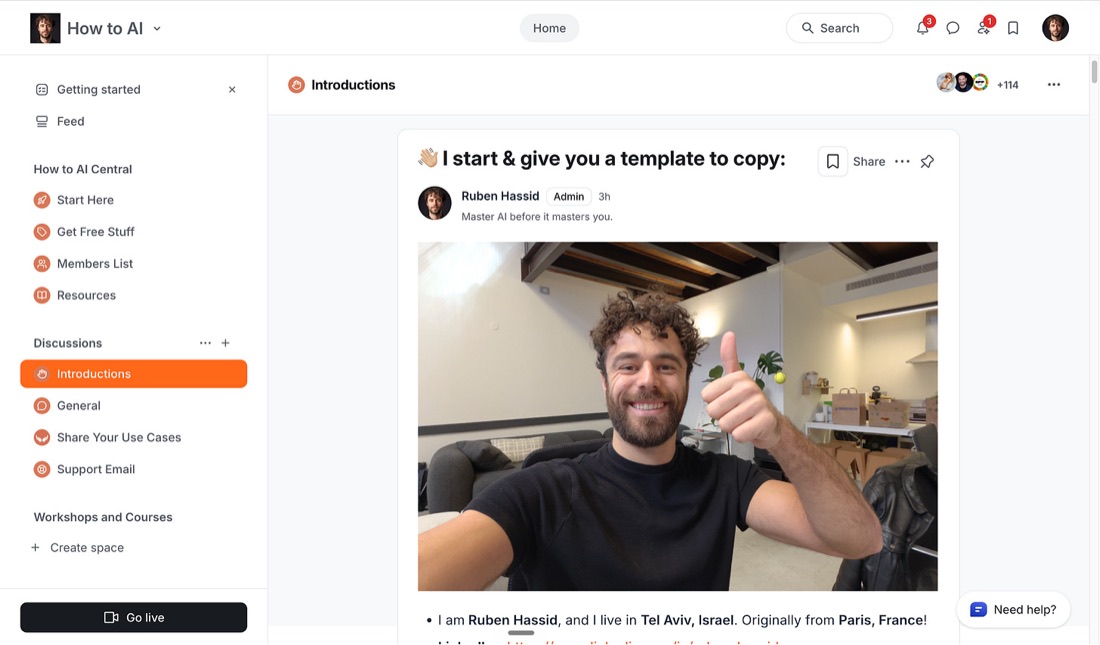 Ruben's introduction post inside the Circle community
